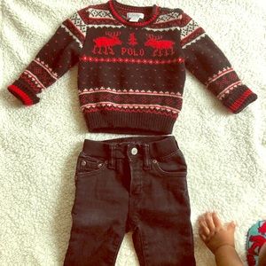 Reindeer Wool-Blend Sweater & Slim Stretch Jean